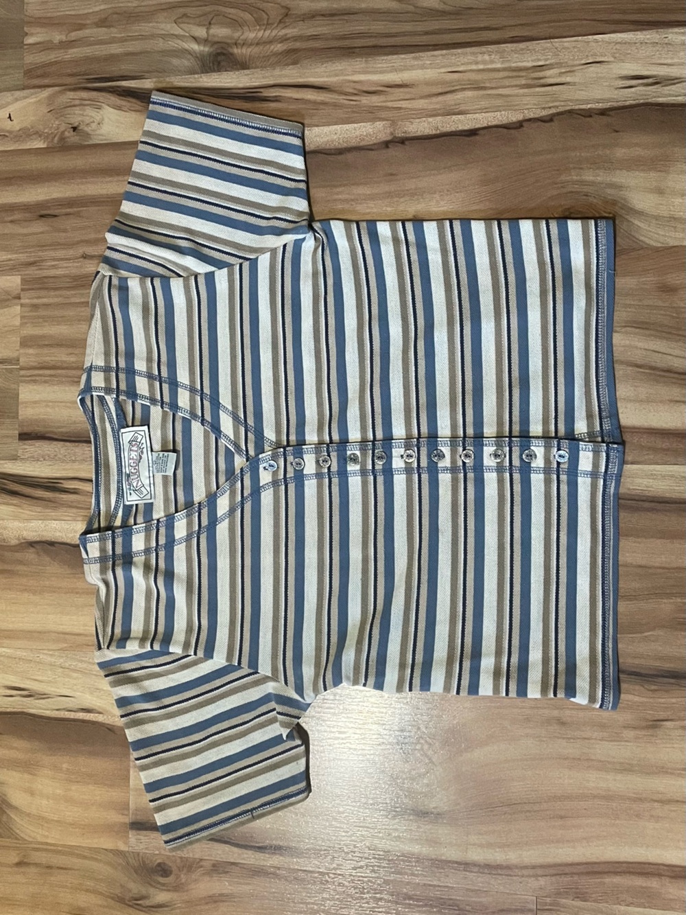 Nuggets Vintage 90s Striped Short Sleeve Crop Top Button Up V-Neck Sz M